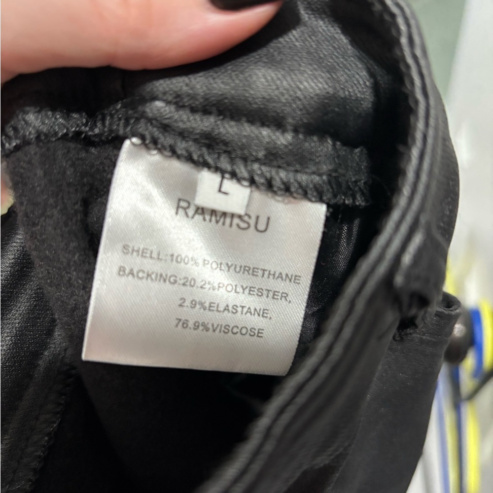 Large black leather shorts that tie up